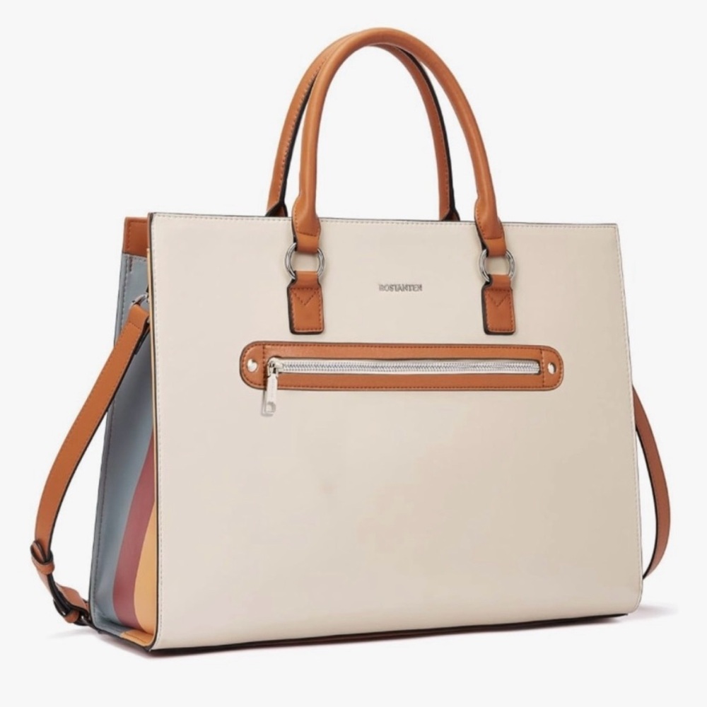 Bostanten chic cream laptop briefcase bag. Like new with tags. So functional